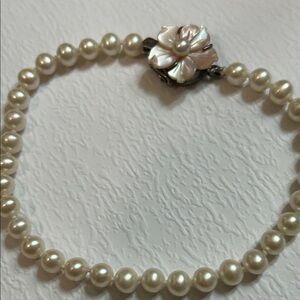 Elegant Pearl Bracelet with Floral and sterling silver marked Clasp